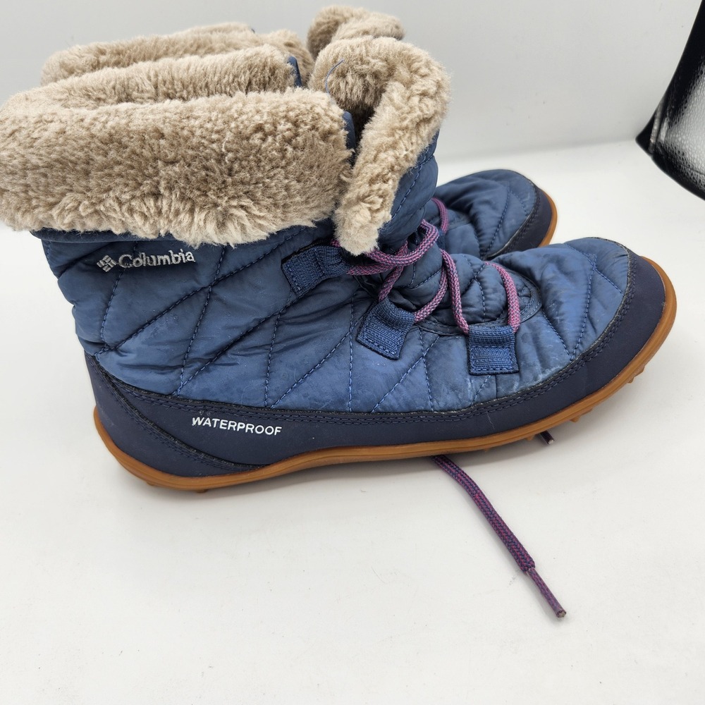 Columbia Waterproof Winter Snow Boots Faux Fur Trim Blue Purple Laces Omni Sz 7